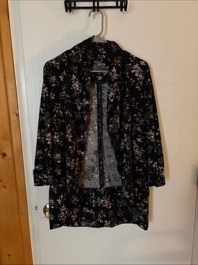 Black Floral Open-Front Cardigan Sweater